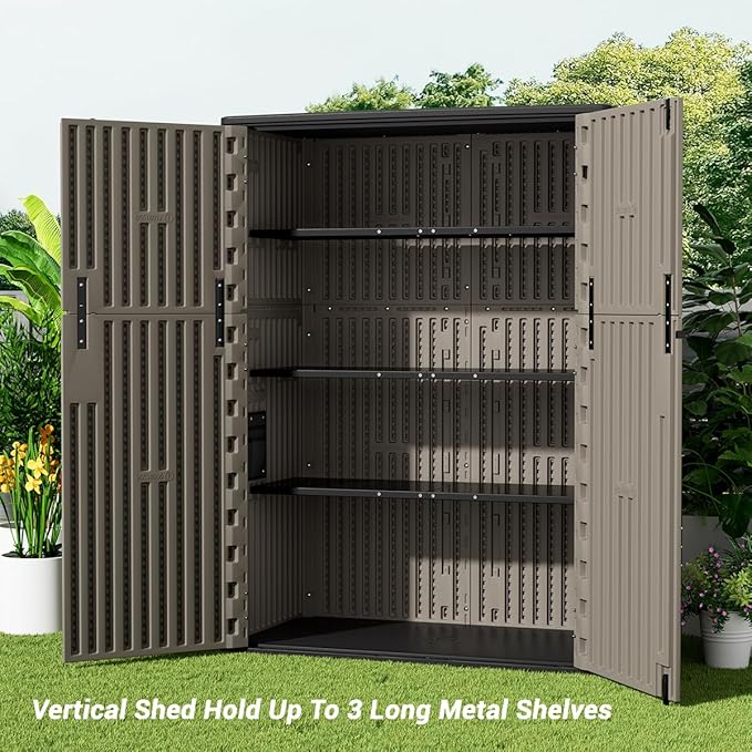 KINYING Long Metal Shelving for 37 Cu.ft Horizontal Shed and 57 Cu.ft Vertical Shed,49.2in * 15.7in, Easy Assembly,Black