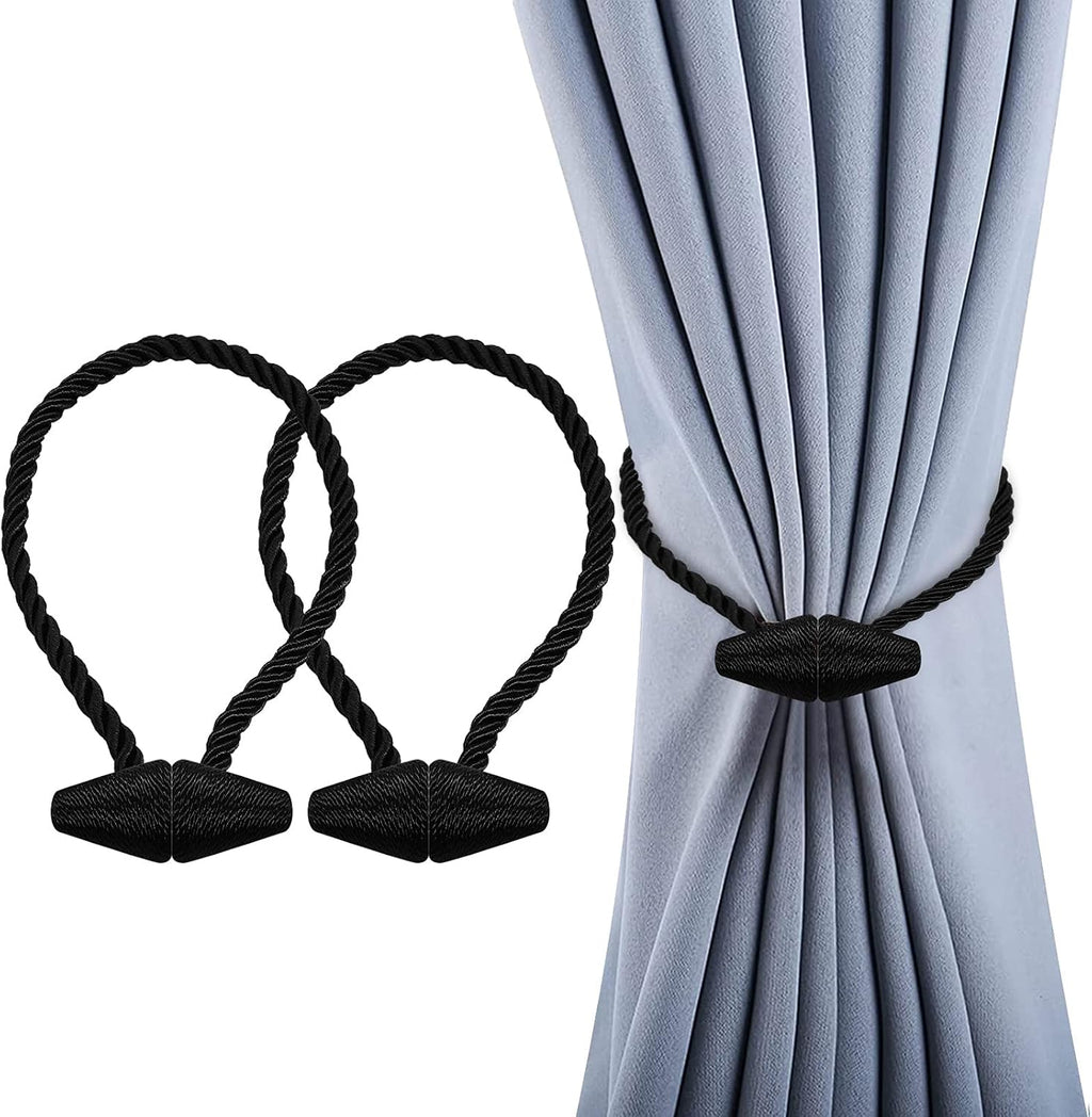 Hion Magnetic Curtain Tiebacks Black 2pcs, Curtain Tiebacks Buckles Holdbacks Holders Hooks Clip for Home Bedroom Office Decorative Curtain