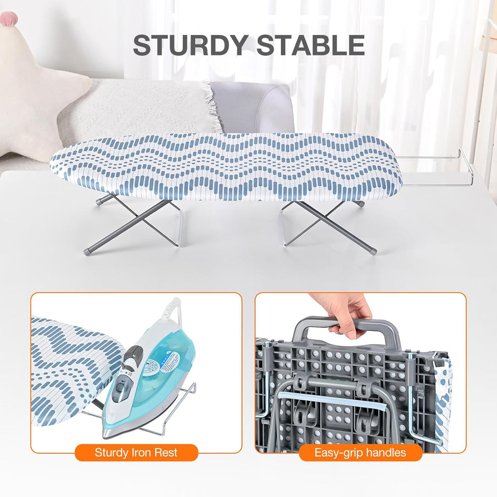 APEXCHASER Tabletop Ironing Board with Iron Rest, Small Ironing Board, Extra Thick Cover, Portable Tabletop Ironing Board with Non-Slip Feet for Home Travel Use