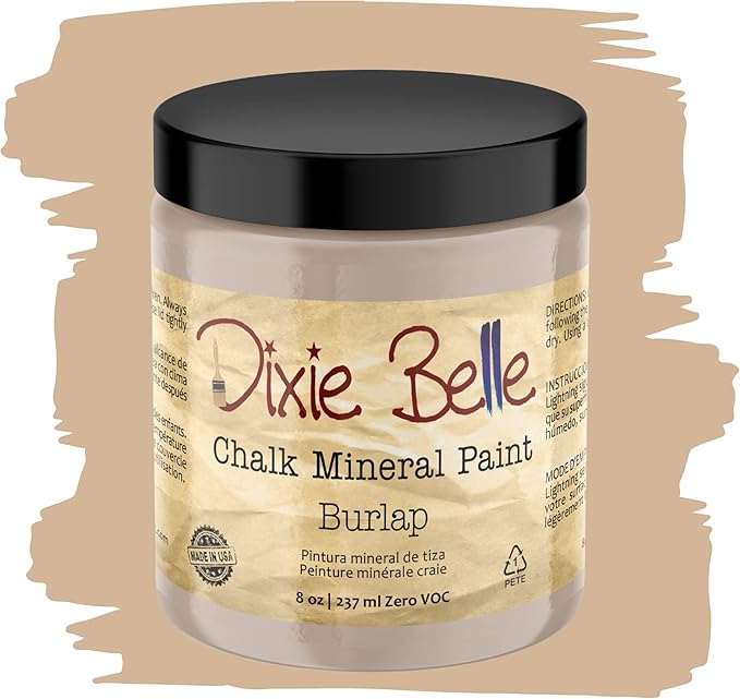Dixie Belle Paint Company Chalk Finish Furniture Paint - Burlap (8oz) - Matte Cozy Tan Chic Chalk Mineral DIY Furniture Paint