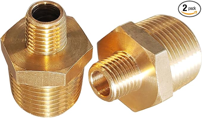 2pcs 3/4" NPT x 1/4" NPT Brass Nipple, 3/4 to 1/4 Adapter Fitting Reducing Solid Hex Brass Nipple, 3/4 Male to 1/4 Male Reducer Pipe Fittings for Extending and Connecting Pipes
