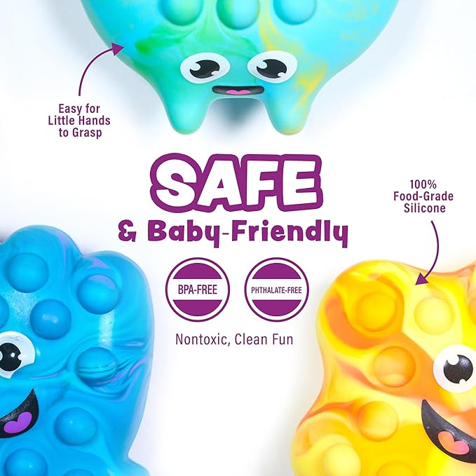 Tub Works® Tub Poppers™ Popping Kids & Toddler Bath Toys, 3 Pack | Push, Poke, Squish & Pop it Fidget Toys for The Bathtub | Irresistible Bubbles with Satisfying 'Pops' | Multi Sensory Kids Bath Toys