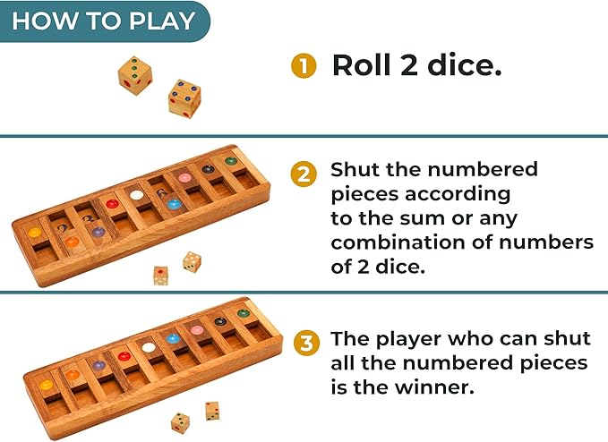 BSIRI Shut The Box Board Games with Math Kids Player Wooden Box of Brain Teaser Puzzles for Family Educational and Get Fun on Game to Teach Kids to Count on Math