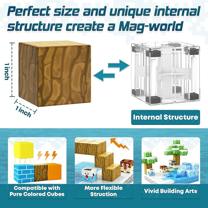 Magnetic Blocks-Build Mine Magnet World Ice Edtion,Toys for Girls Age 3 4 5 6 7 8 Princess Castle STEM Sensory Kids Games Toys for Toddler Christmas Birthday Gifts for 3+ Years Old Girls & Boys