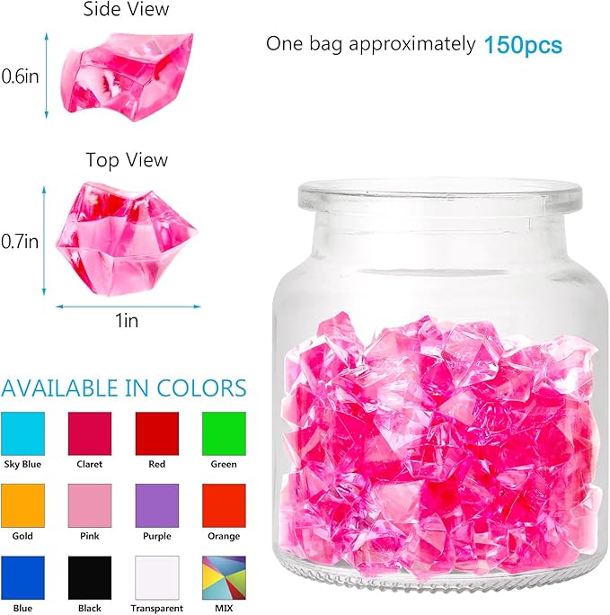 TeeLiy 150 PCS Acrylic Blue Crushed Ice Rock Crystals Treasure Gem Plastic Fake Ice for Vase Fillers Decoration, Table Scatters, Event, Wedding, Arts & Crafts, Home Birthday Decoration