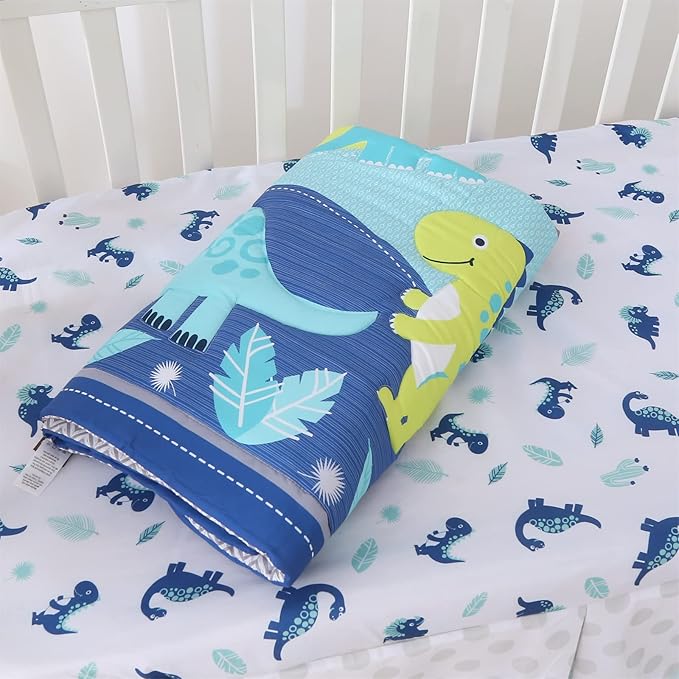 Wowelife Dinosaur Crib Bedding Set for Boys Blue, Premium 3-Piece Baby Bedding Set, Nursery Crib Set, Newborn, Infant & Toddler Nursery Bed Set, Blue Dinosaur
