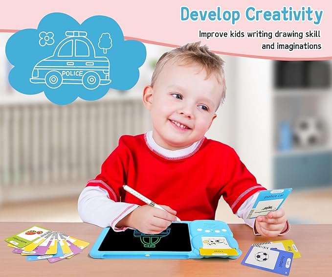 Rylai Toddler Toys Talking Flash Cards, Kindergarten Learning Resources 510 Sight Words with Drawing Tablet for Speaking Doodling, Sensory Toys for Kids with Autism, Boys Girls 2 3 4 5 6, Blue
