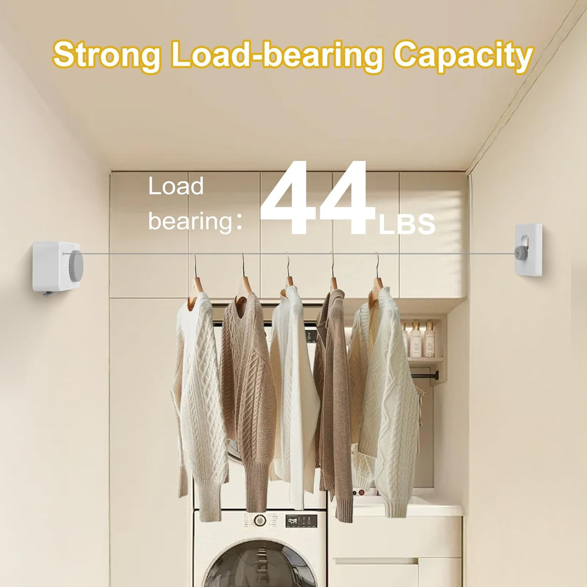 Retractable Clothesline Indoor/Outdoor, Anti-Sag for Drying Clothes Line Retracting Indoor/Outdoor, We Equipped This 13.8 Fts Laundry line Retractable with 4 Large Clips