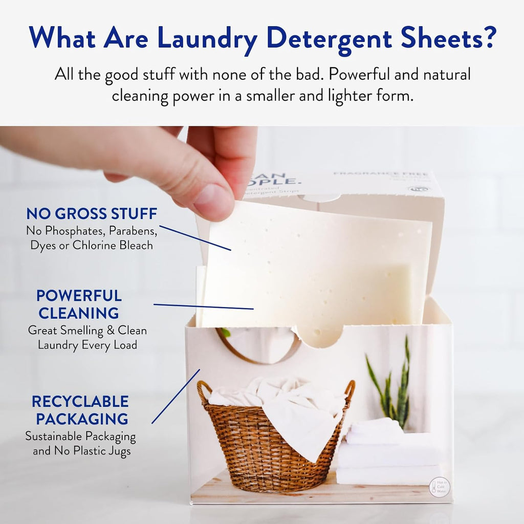 The Clean People Laundry Detergent Sheets - Laundry Soap - Ultra Concentrated, Recyclable Packaging, Stain Fighting - Peppermint, 192 Pack
