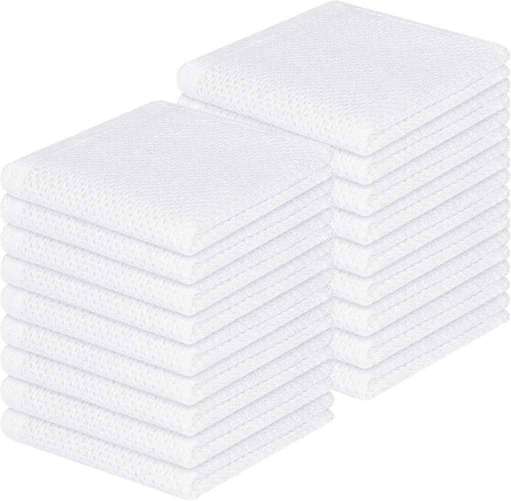 Homaxy 100% Cotton Waffle Weave Kitchen Dish Cloths, Ultra Soft Absorbent Quick Drying Dish Towels, 12 x 12 Inches, 18-Pack, White