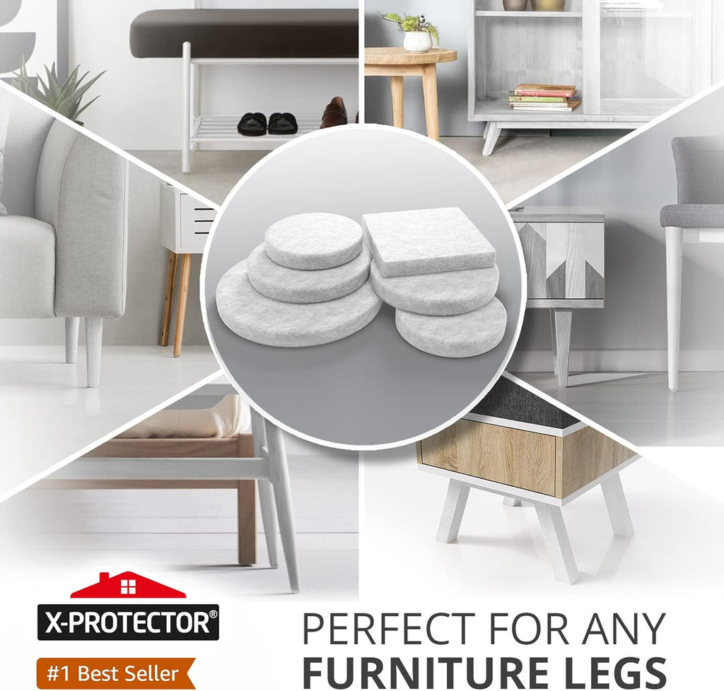Felt Furniture Pads X-PROTECTOR 133 PCS - Premium Furniture Pads for Hardwood Floors - White Felt Pads for Furniture Feet - The Best Chair Leg Floor Protectors - Protect Your Hard Floors!