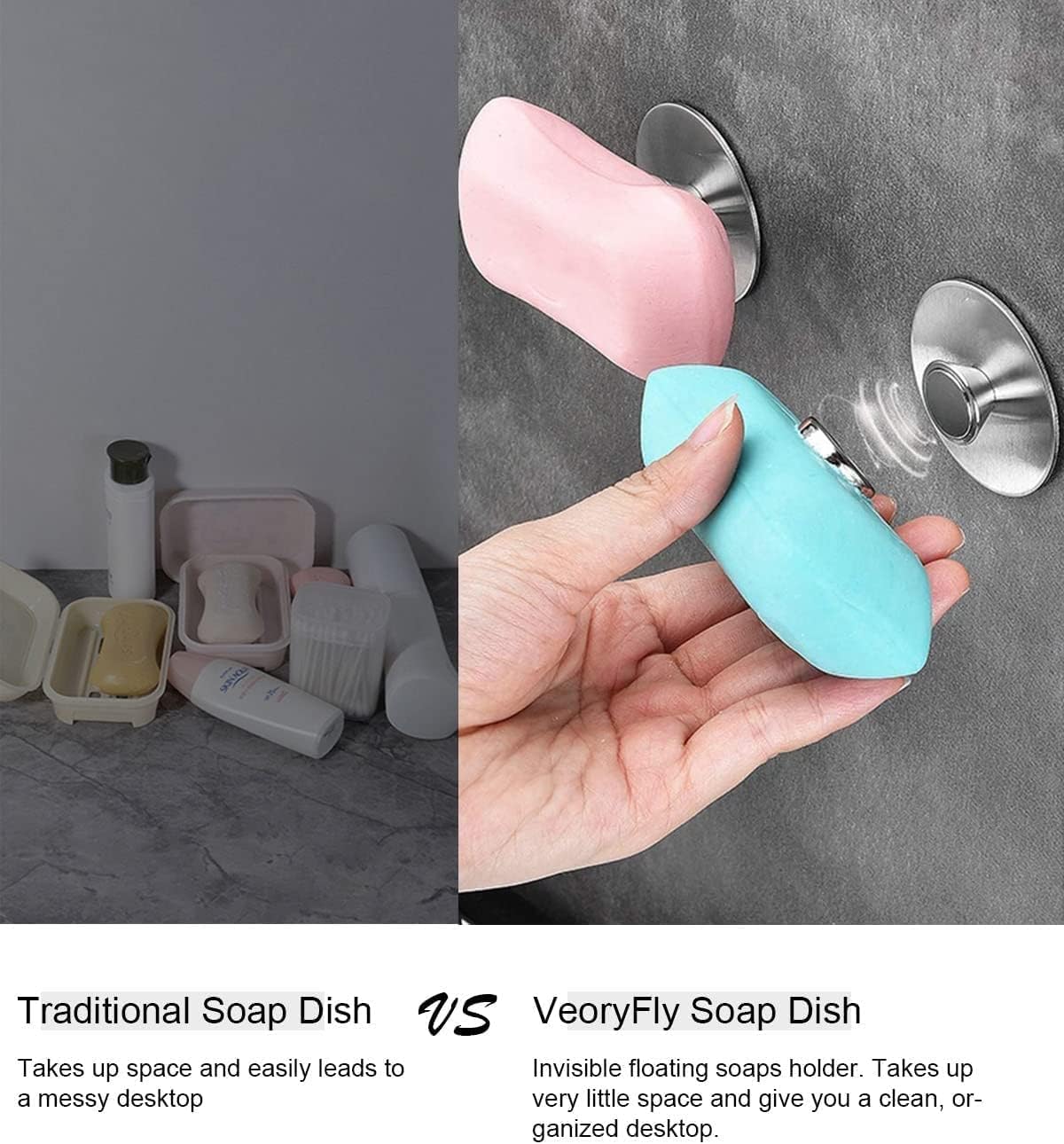 Magnetic Soap Holder Self Draining, 1Pcs Bar Soap Holder for Shower Wall, Stainless Steel Soap Savers for Bar Soap, Kitchen/Bathroom Soap Dishes, Easy Clean Soap Holders (Silver)