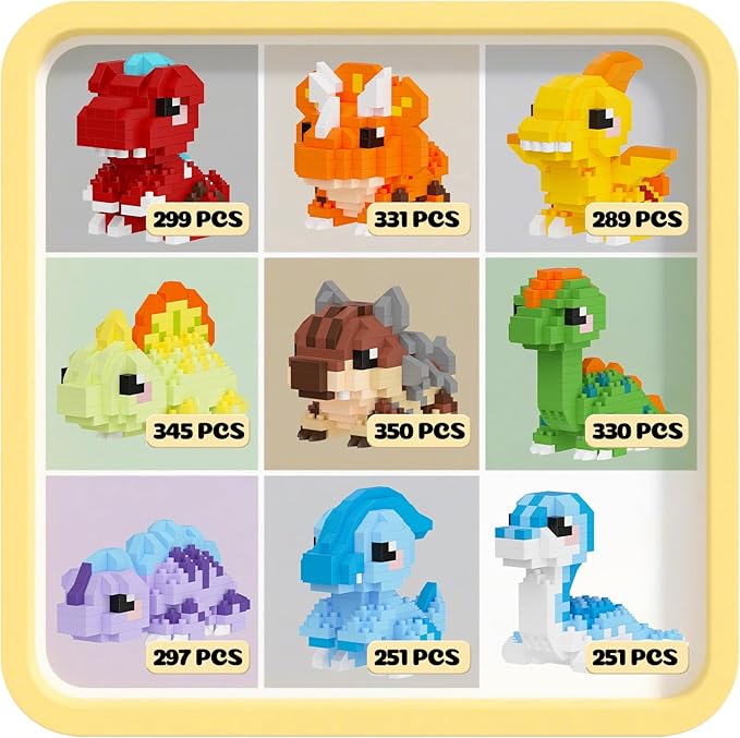 Dinosaur Micro Mini Building Block Sets Birthday& Party Gift for Kids, Animals Buildling Model Kits, Micro Mini Bricks Dino World Series Toys for Kids（9 Boxes）