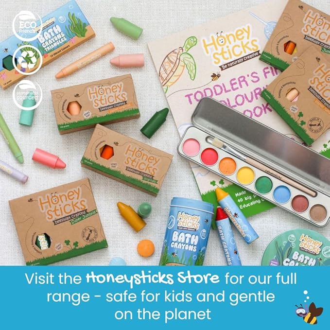 Honeysticks Super Jumbo Bath Crayons Non Toxic (7 Pack) for Toddlers 1-3 and Kids 4-8, Natural Beeswax Crayons, Food-Grade Colors, Fragrance Free, Non Irritating, Bath Toys for Bathtub, Shower, Gift