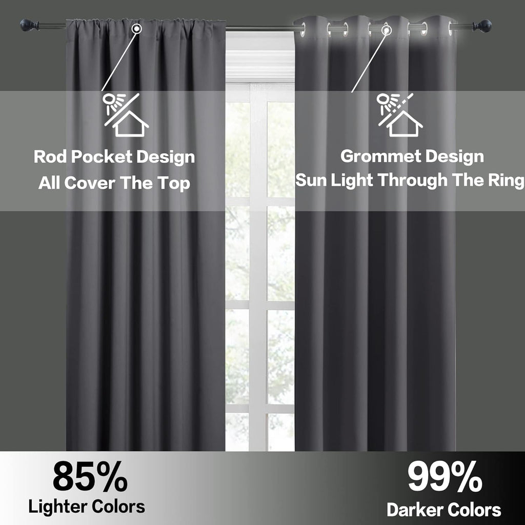 RYB HOME Small Window Curtains Blackout - Privacy Energy Saving Insulating Curtains Blinds for Bedroom Bathroom Basement Kids Nursery Kitchen, W 34 x L 48 inches, Grey, 2 Panels