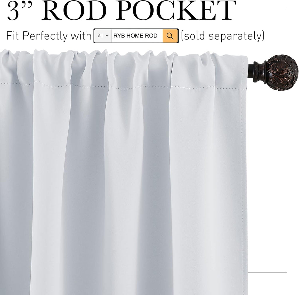 RYB HOME White Curtains for Small Window Energy Efficiency Room Darkening Curtains for Kids Nursery/Dining Room/Bathroom, W 29 x L 24 inch per Panel, Grayish White, 2 Panels