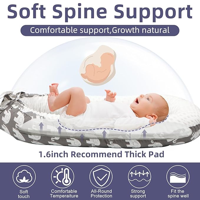 Baby Lounger | Organic Cotton Infant Lounger | Reversible, Adjustable & Portable Floor Lounger | Soft, Breathable, Washable Cover