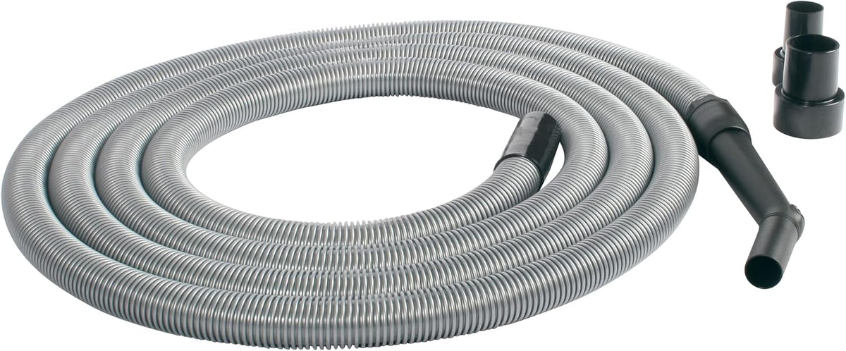 Cen-Tec Systems 20 Ft. Premium Shop Vacuum Extension Hose with 2 tank adapters and 1.25" curved end, Silver