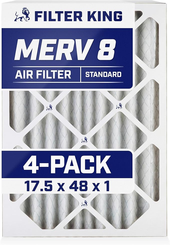 Filter King 17.5x48x1 Air Filter | 4-PACK | MERV 8 HVAC Pleated A/C Furnace Filters | MADE IN USA | Actual Size: 17.5 x 48 x .75"