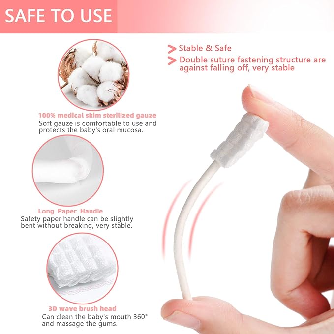 Baby Tongue Cleaner, Baby Toothbrush, 42Pcs Disposable Infant Toothbrush Clean Baby Mouth,Gauze Gum Cleaner Toothbrush Baby Oral Cleaning Stick Dental Care for 0-36 Month Baby+Free 1 Finger Toothbrush