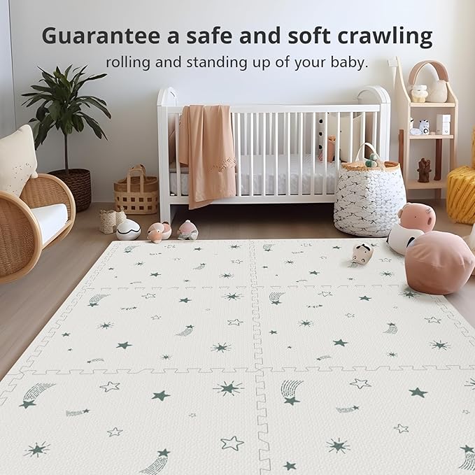 Baby Foam Play Mat, PIGLOG 72x48 Baby Crawling Mat, Floor Mats for Kids for Infants with Interlocking Floor Tiles, Toddler Playmats for Indoor and Outdoor, Easy to Clean Playroom Mats, Meteor Shower