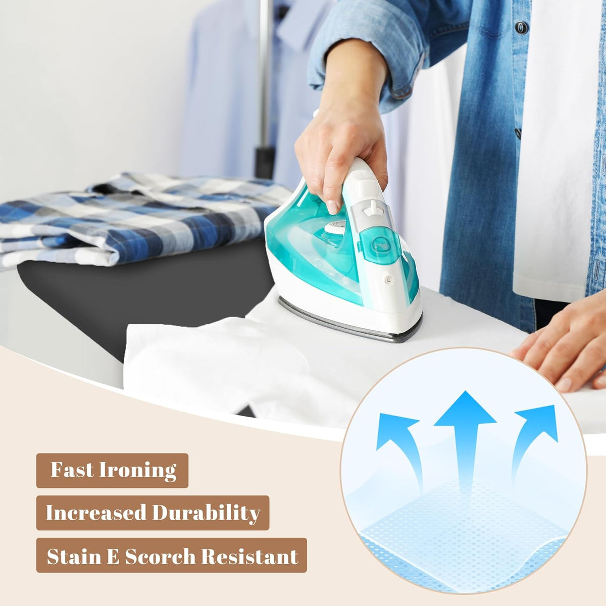 Ironing Board, Compact and Space Saver,Size 13 x 43, Metal Construction Ironing Board with Extra Thick Heavy Duty Padded, Stable Structure,Skid Feet, Heavy Duty Steel Legs,Black
