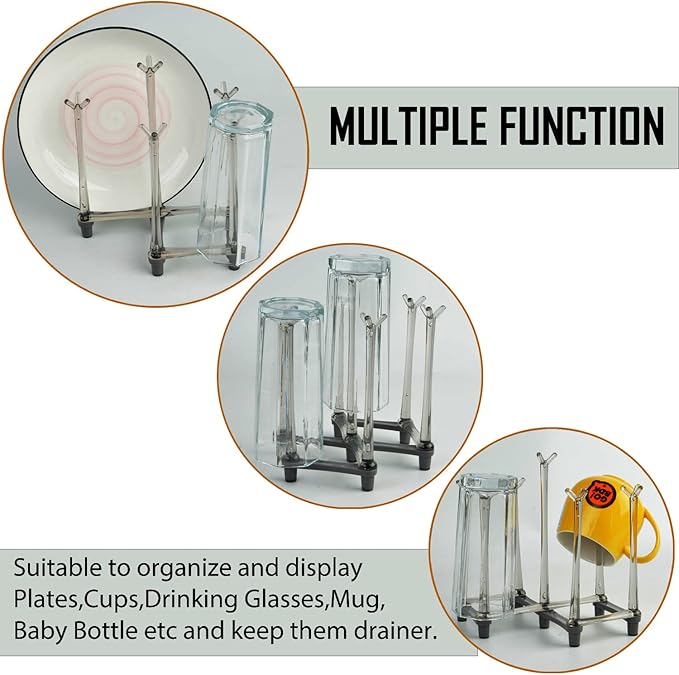 2 Pcs Cup Drying Racks Set, Retractable Drinking Glass & Baby Bottle Drainer Stand, PP Material Mug Draining Organizer, Kitchen Countertop Dishes Holder, Gray