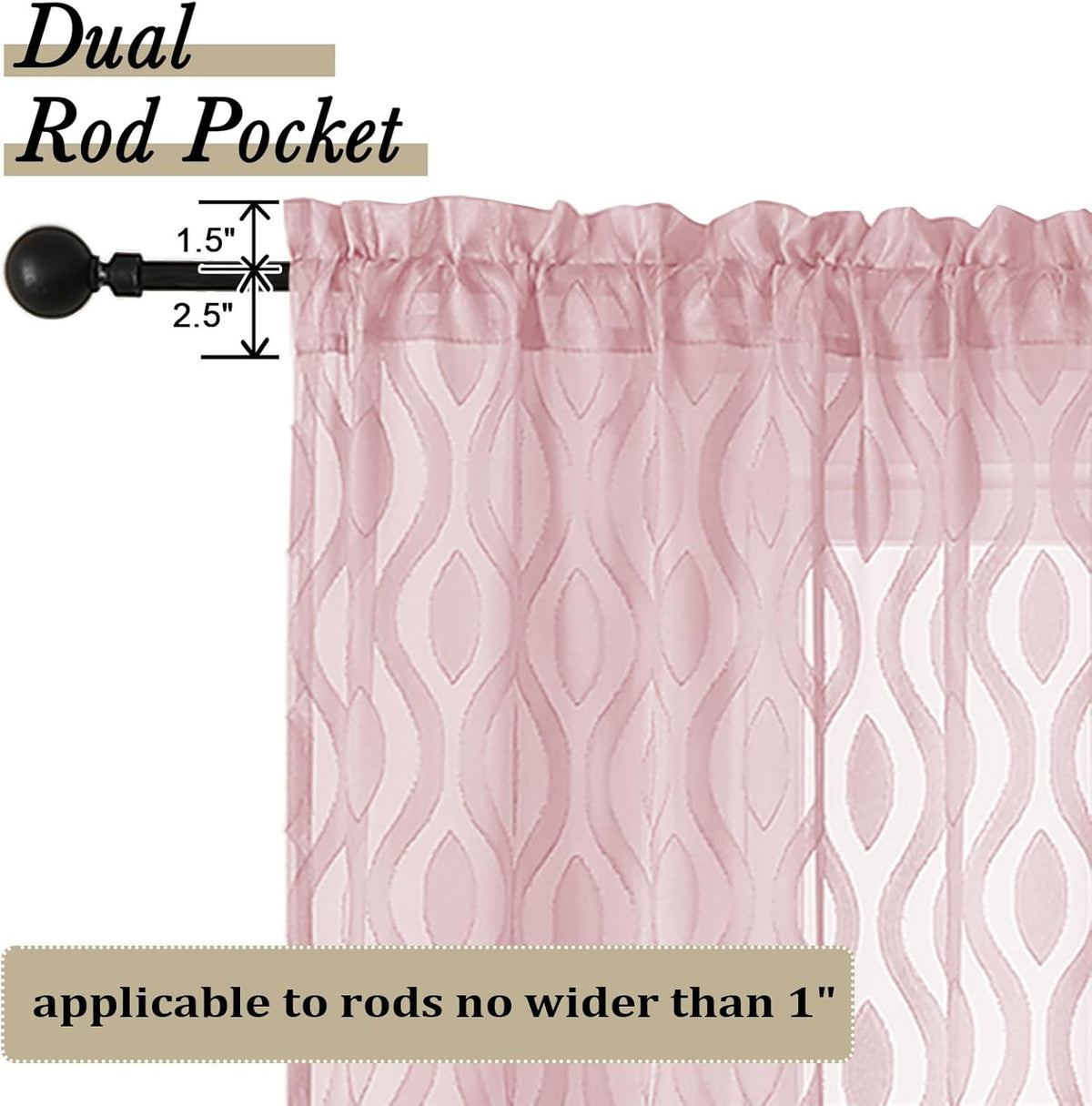 Aiyufeng Pink Curtains Kitchen 14 Inch Length, Clip Jacquard Chic Wavy Line Blush Valances for Windows, Lightweight Airy Rod Pocket Short Curtains for Bathroom Basement, 2 PCS, 40" Wx14 L Inches