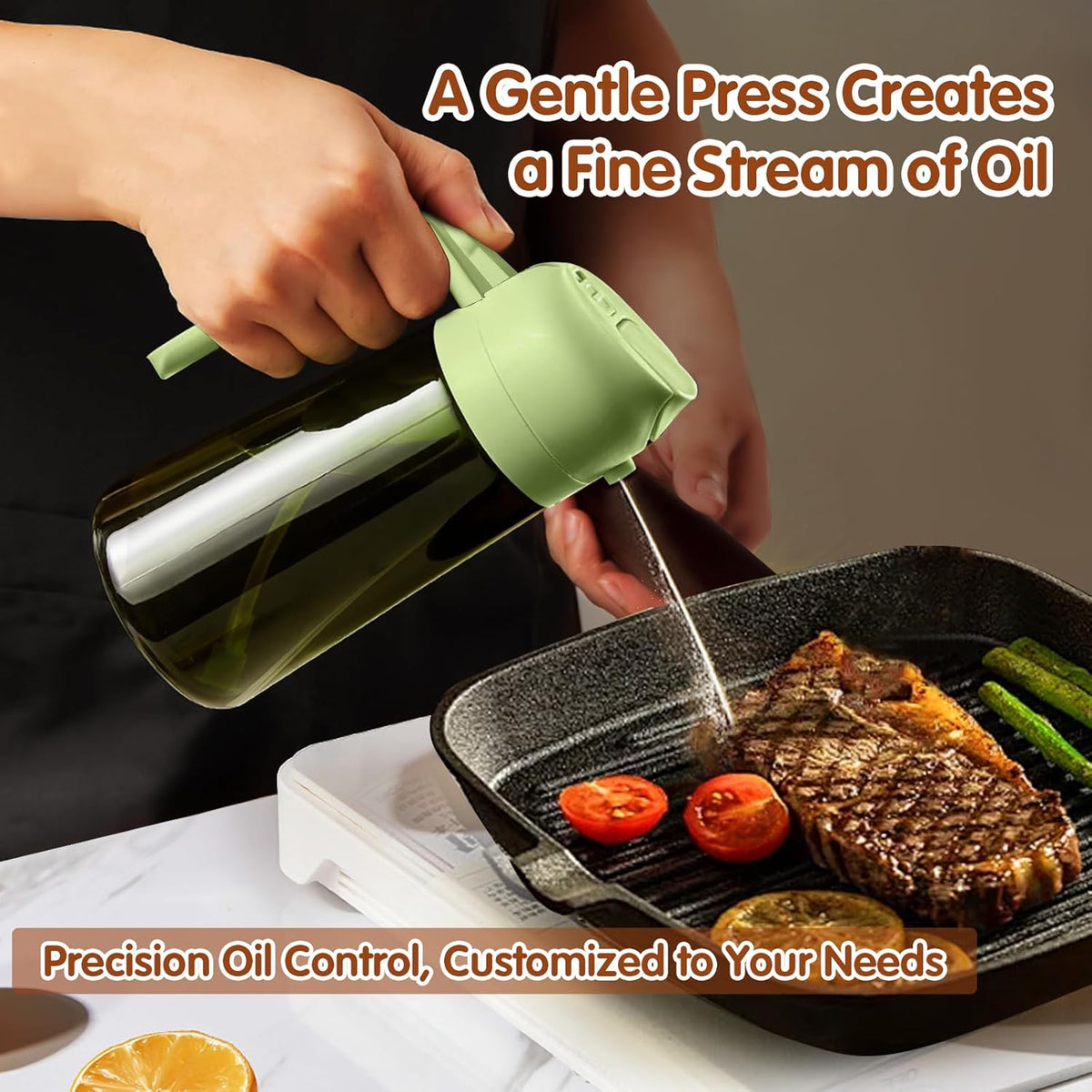 YARRAMATE 16oz/470ml Light Blocking Oil Sprayer for Cooking with Stickers, Food-Grade 2 in 1 Olive Oil Dispenser Bottle for Kitchen, Premium Dark Green Glass Oil Bottle for Air Fryer, BBQ (Green)