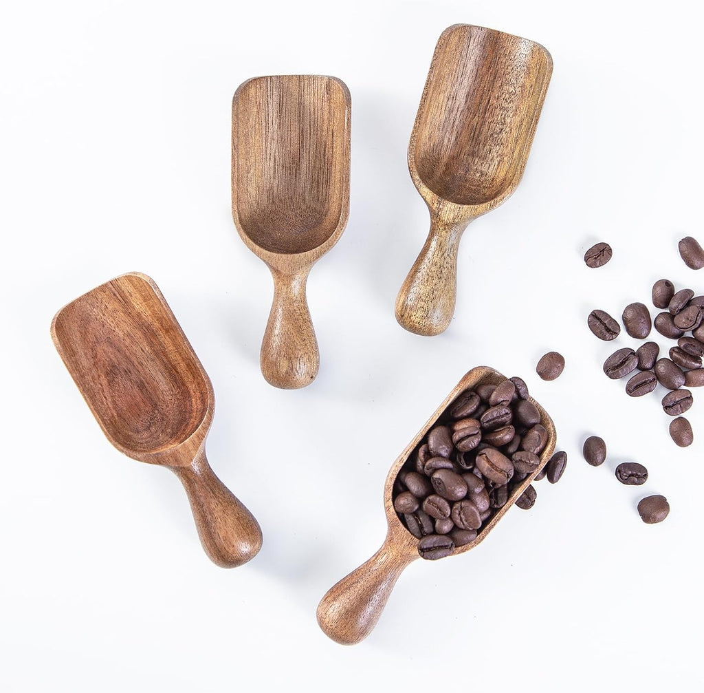 Wooden Scoops for Canisters 4PCS Acacia Wooden Scoop for Jars Mini Measuring Spoons for Ground Coffee Scoops Wood Scoops for Seasoning Bath Salt Laundry Detergent Shovel Measuring-Multipurpose