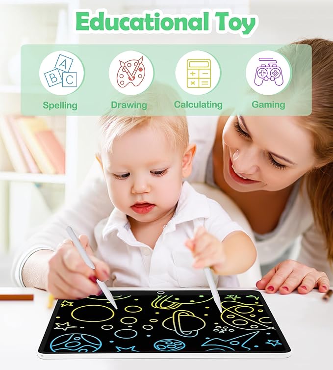 LCD Writing Tablet Doodle Board, 16inch Colorful Drawing Tablet Writing Pad, Kids Travel Essentials, Toddler Toys for 3 4 5 6 7 8 Year Old Girls Boys- Christmas and Birthday Gifts