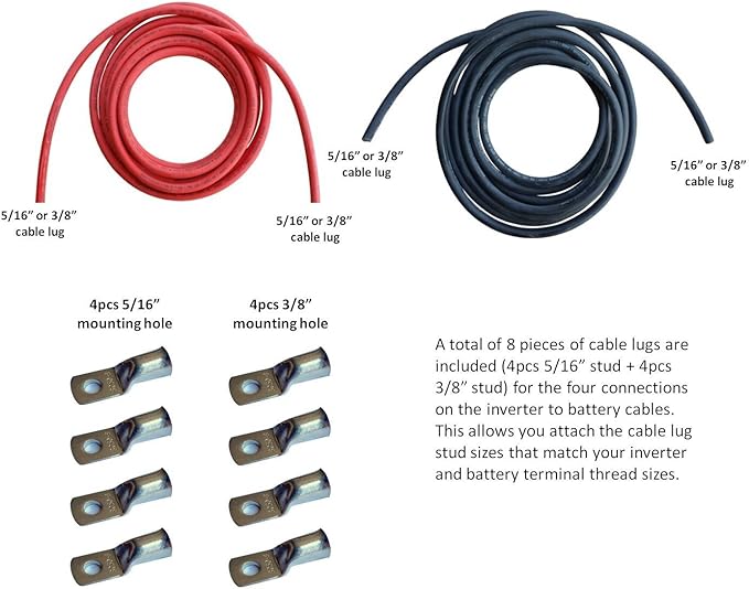 WindyNation 2 Gauge AWG (8 Feet Black + 8 Feet Red) Power Inverter Battery Cable Wire Kit for DC to AC Inverters RV, Car, Solar, Marine, Off-Grid