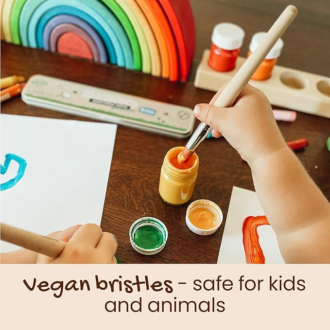 Honeysticks Jumbo Paint Brush Set - 3 Pack. Jumbo Paint Brushes for Kids with a Large Wood Handle for Easy Grip. Perfect for Toddler and Preschool Painting. Handy Storage Container. Vegan.