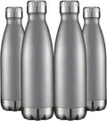 HASLE OUTFITTERS 17oz Stainless Steel Water Bottles Bulk, Vacuum Insulated Water Bottles Double Walled Reusable Metal Sports Water Bottles Keep Drinks Hot and Cold, Gray, 4Packs