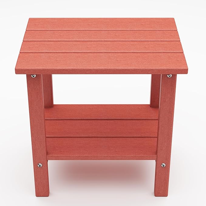 OTSUN Outdoor Side Table, Weather Resistant HDPE Outdoor Table, 2-Tier Small Patio Tables for Outside or Indoor (Red)