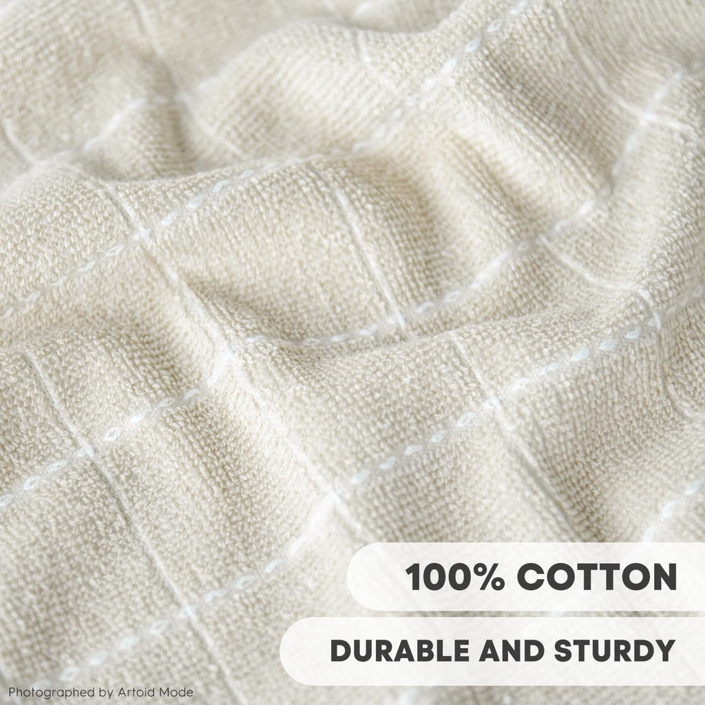 Artoid Mode Checkered Designed Cotton Beige Terry Kitchen Dish Towels, 15x25 Inch Soft Absorbent Quick Drying Family Cleaning Tea Towels Set of 4