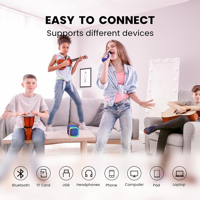 IROO Mini Karaoke Machine for Kids, 2025 TOP Toys Birthday Gifts Ideas for Girls Ages 4, 5, 6, 7, 8, 9, 10, 12+ Years Old, Portable Bluetooth Speaker with 2 Wireless Mics for Party Toddlers