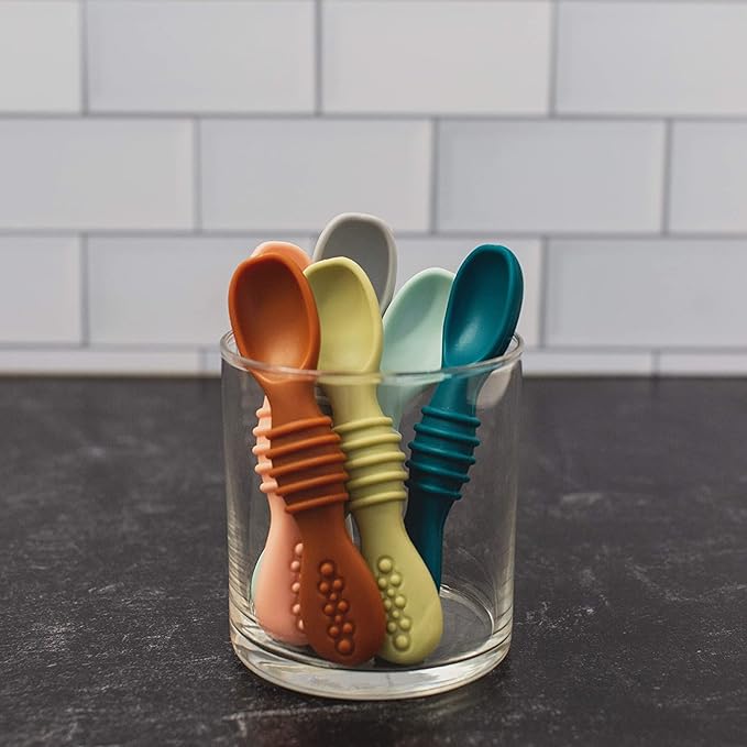 Simka Rose Silicone Baby Spoons Self Feeding (6 Pack)- First Stage Infant Spoons for Babies & Toddlers- Baby Led Weaning Shallow Spoons- Easy on Gums- 6 Months+ -Dishwasher Microwave Safe