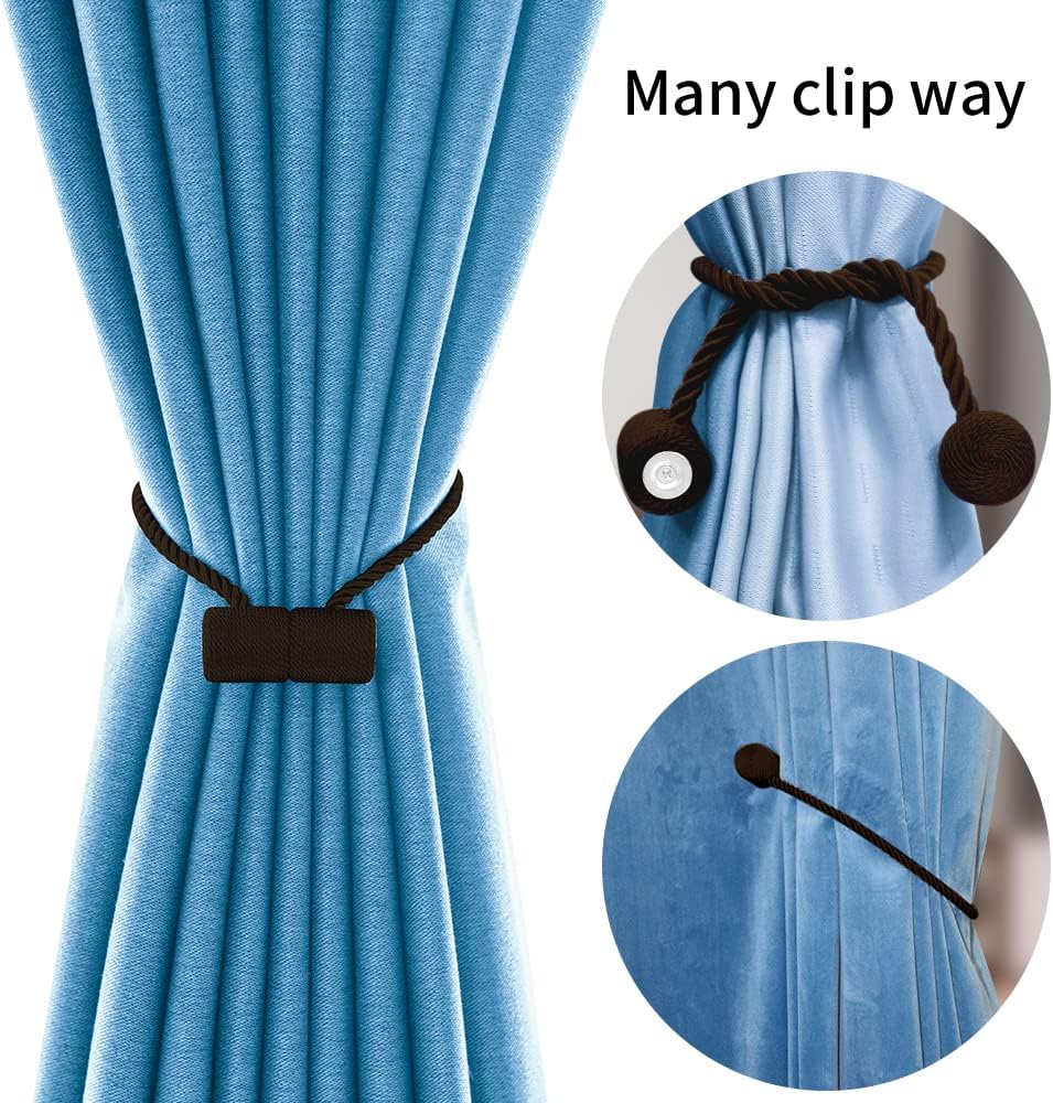 18 Inch Strong Magnetic Curtain Tiebacks, Curtain Holdbacks Modern Upgrade Strong 2021 New Twisted Style Decorative Drapery Rope Tie Backs(4 Pack Dark Coffee)