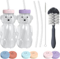 Honey Bear Straw Cup for Babies, 8oz Honey BearCup with Bottle Brush, 2-Pack Improved Lid Therapy Learning Honeybear Straw Cup for Baby, Cherry Blossom & Unicorn