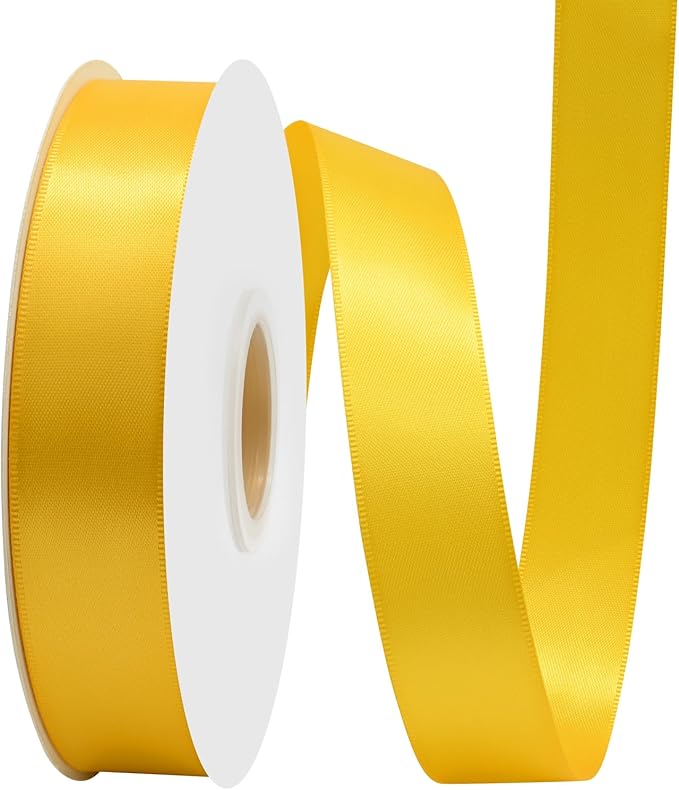 Maize Yellow Satin Ribbon 1" X 50 Yards Solid Color Double Faced Ribbons Perfect for Crafts Wedding Decor Bow Making Arts Sewing and More