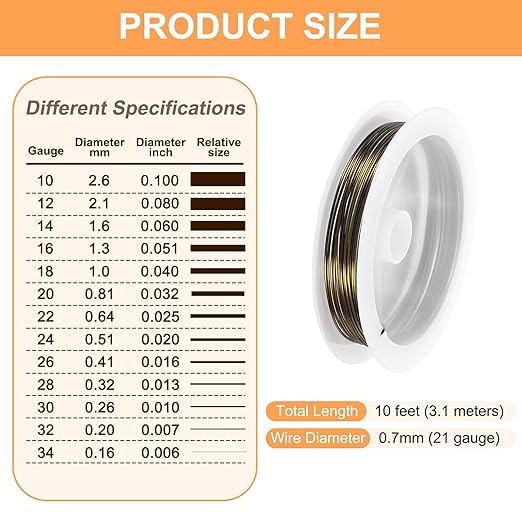HARFINGTON 10ft Jewelry Wire, 22 Gauge (0.7mm) Brass Craft Soft Metal Tarnish Resistant Copper Beading Wire for Jewelry Making Supplies Crafting, Ancient Blue