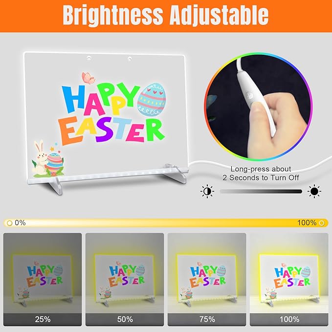 Led Drawing Board with Highlighter 7 Pcs,Led Note Board with Colors,13.7"X10" 6 Modes & 8 Colors Acrylic Dry Erase Board with Light,Doodle Glow Drawing Board,Gift Kids Toy for Home/Office/School