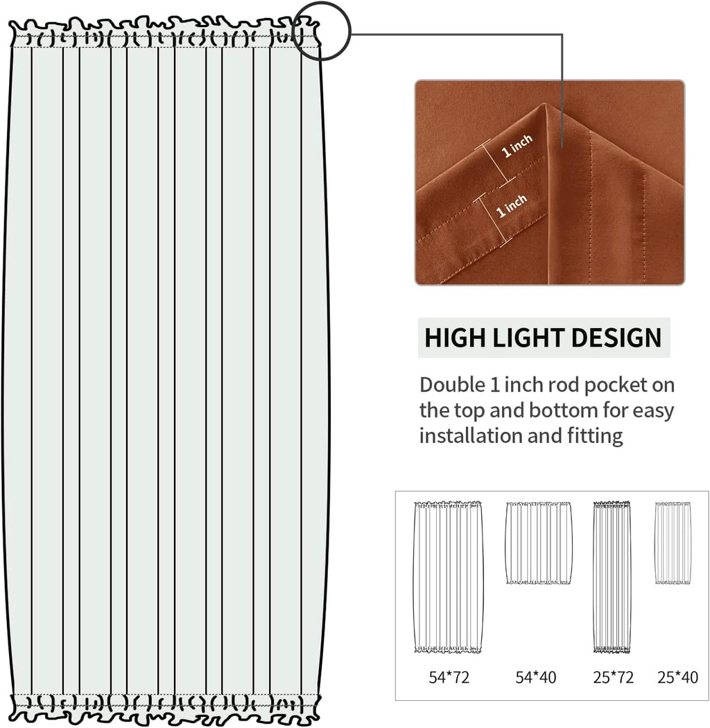 DWCN French Door Curtains – Rod Pocket Thermal Blackout Curtain for Doors with Glass Window, Kitchen and Patio Doors for Privacy, 25 X 40 Inches Long, 1 Curtain Panel with Tieback,Burnt Ochre