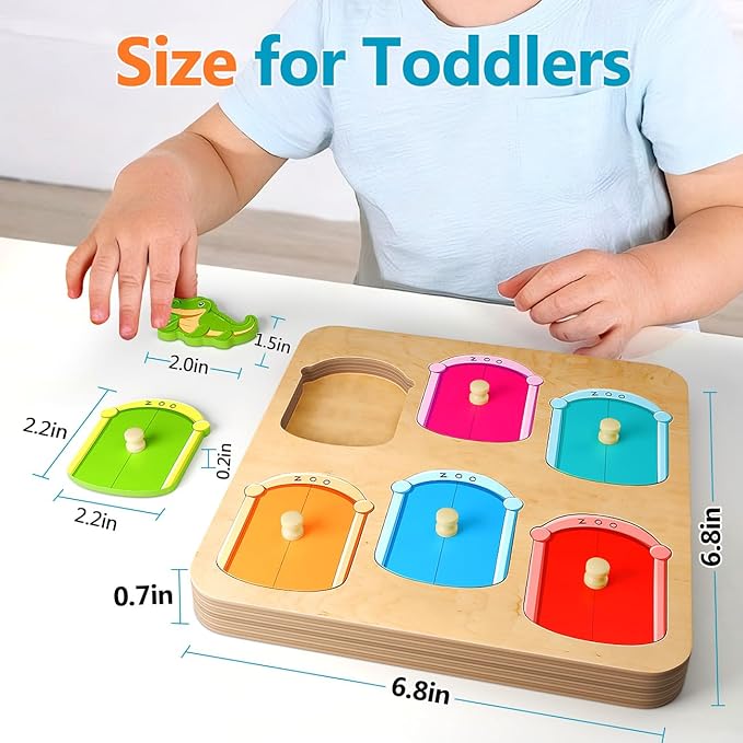 Wooden Animal Peg Puzzle : Baby Puzzles 12-18 Months, Montessori Baby Toys for 1 Year Old, Preschool Learning Activities for Toddlers 1-3, Christmas Birthday Gifts for Boys, Girls