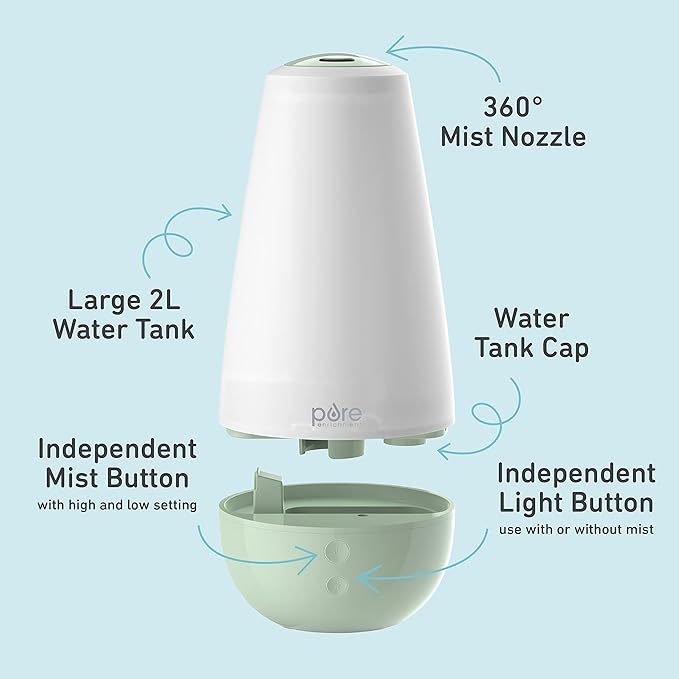 Pure Enrichment® PureBaby® 3-in-1 Whisper-Quiet Humidifier, Color Changing Night Light, & Essential Oil Diffuser for Baby Nursery & Kids Bedroom to Relieve Congestion, Colds, & Coughs (Whisper Green)