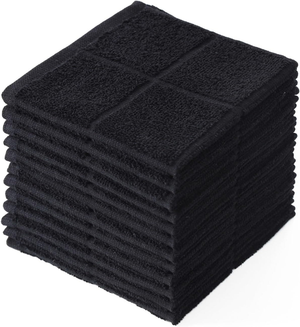 Glynniss Dishcloths Kitchen Highly Absorbent Dish Rags 100% Cotton Dish Cloths for Washing Dishes, Cleaning (Black, 11x11)