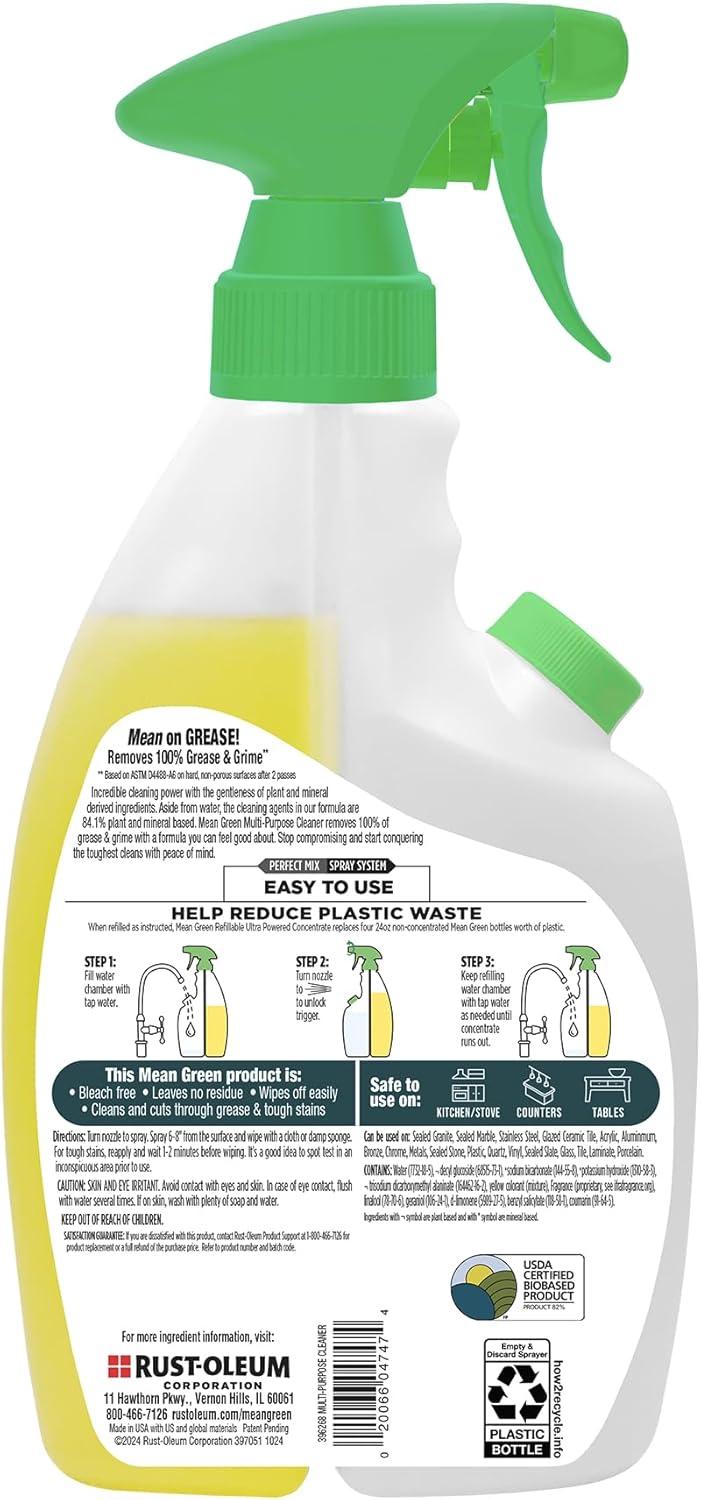 Mean Green Refillable Ultra Powered CONCENTRATE Multi Purpose Cleaner, Citrus & Green Tea, 14.3 fl oz