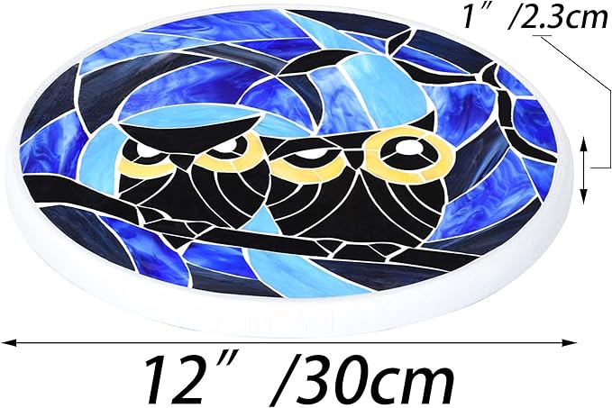 Bieye MSS005 Tiffany Style Stained Glass Mosaic Decorative Stepping Stone for Garden Decor (Owl, 12" Round)
