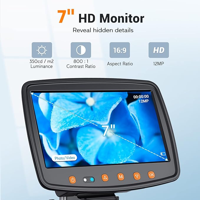 Digital Microscope with 7" LCD Screen,1500X Magnification Soldering Microscope with HDMI,Coin Microscope with 12MP Image Sensor,Windows/Mac/TV Compatible（32GB Card）